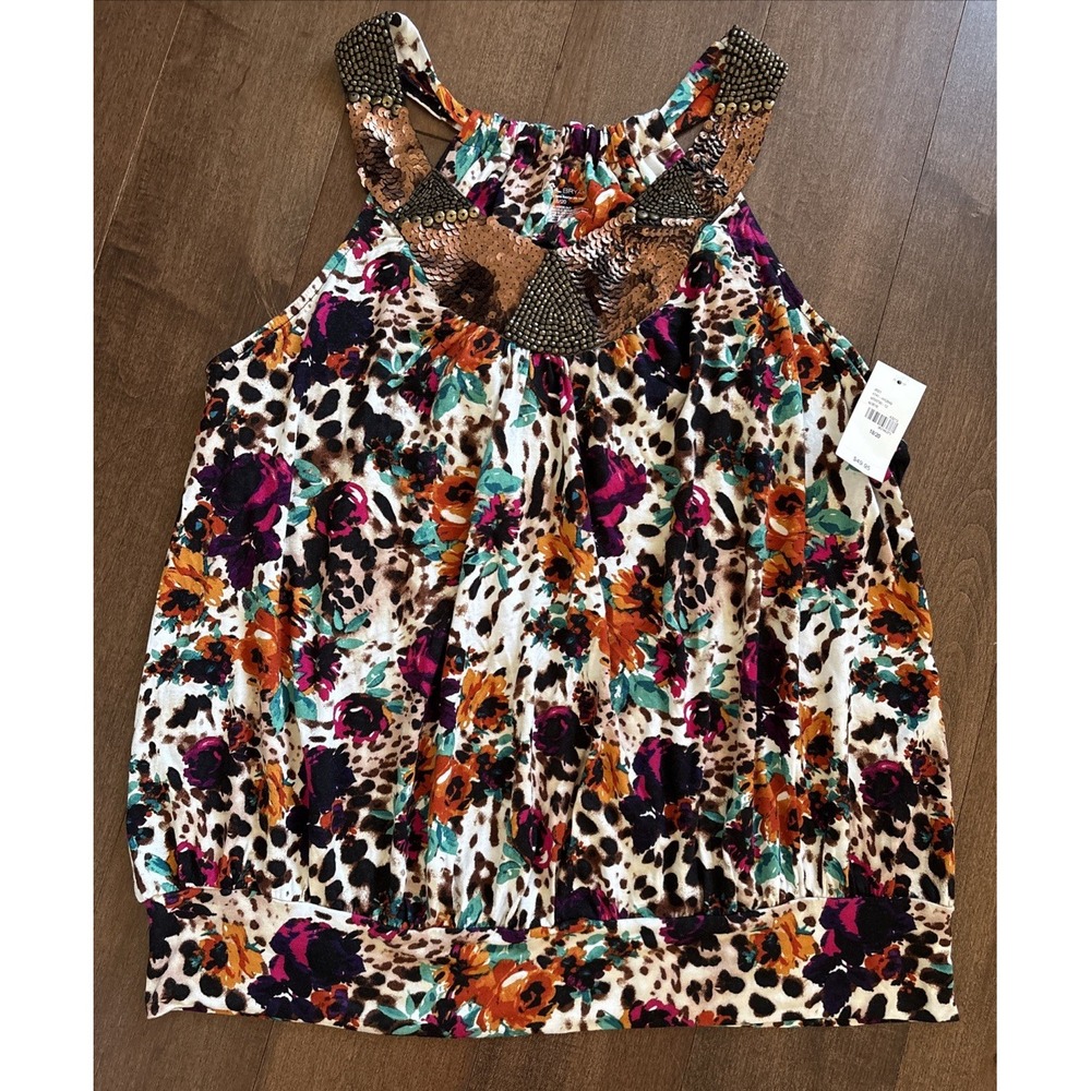 Lane Bryant Embellished Neckline Floral Tank Top Womens Plus 18/20 2X New $49